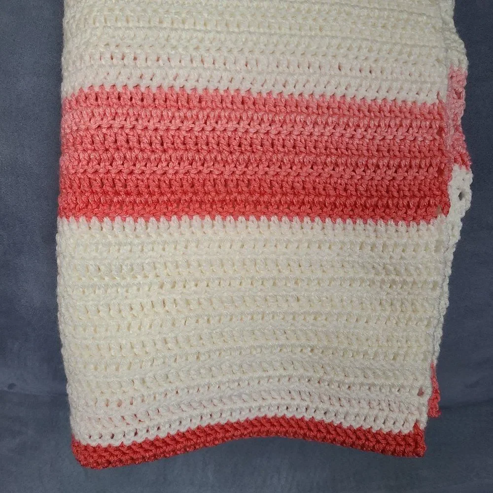 Vintage Handmade Knit Crochet Pretty Pink Afghan Throw Lap Blanket New Baby Gift
